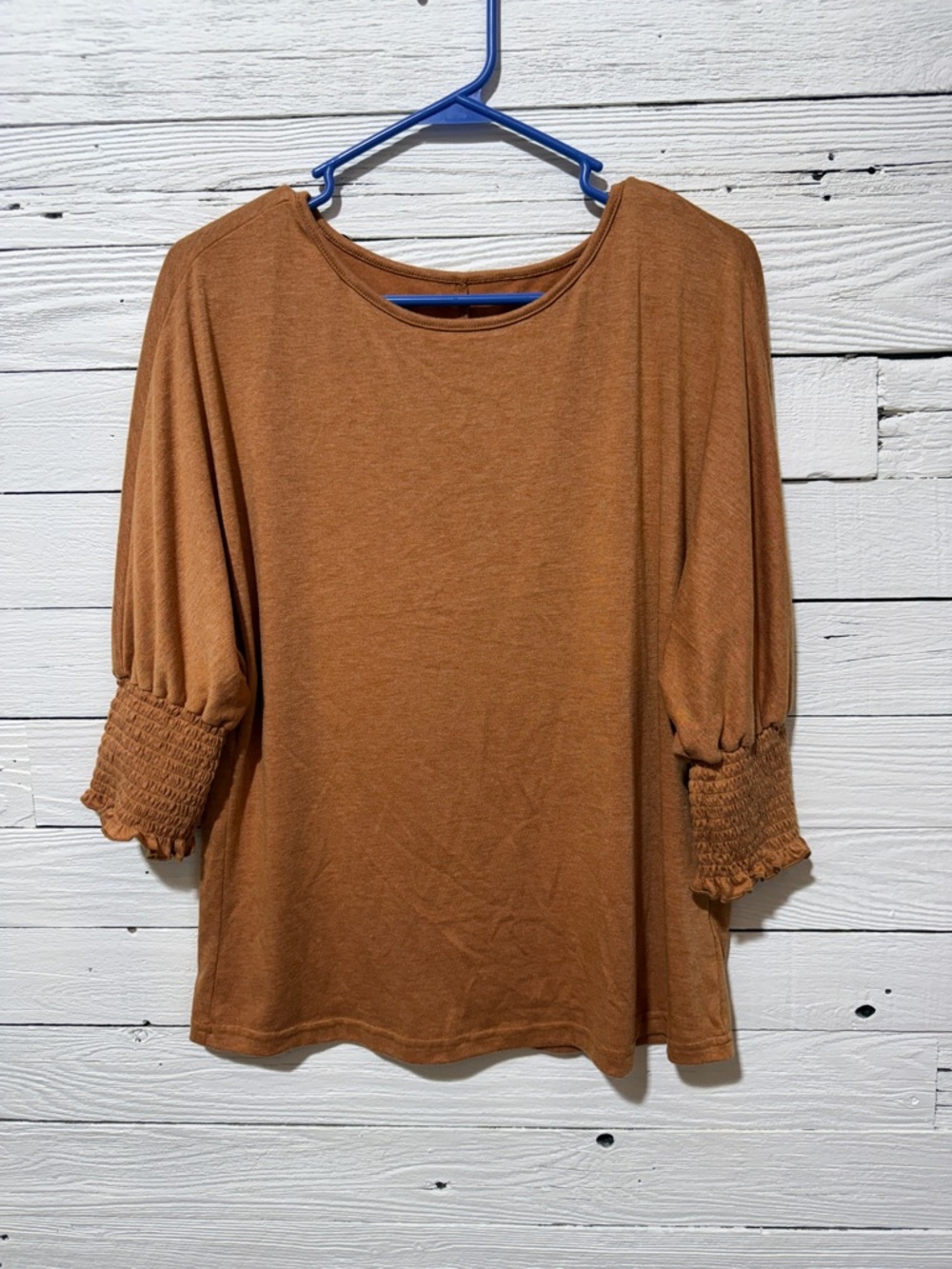 Women's Long Sleeve Smocked Cuff Tee - Rust